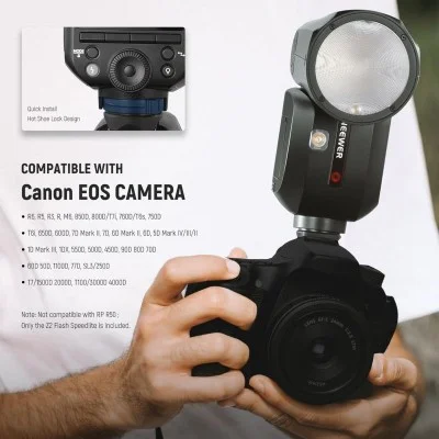 neewer z2-s ttl round head flash speedlite with 3000mah lithium battery and diffuser _ black